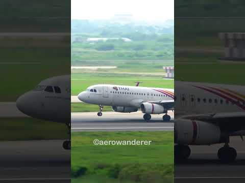 THAI AIRWAYS A320 landing at Bangkok Airport #shorts #aviation #thaiairways #a320 #landing #plane