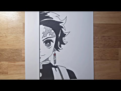 How to Draw Tanjiro Half Face - Easy Anime Drawing for Beginner