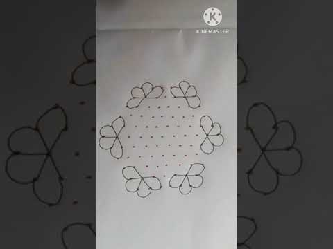 easy to make flower rangoli with 11*6 dots  #rangoli #shorts