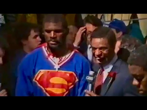 Lawrence Taylor Dressed As Superman • Super Bowl XXI Postgame Interview