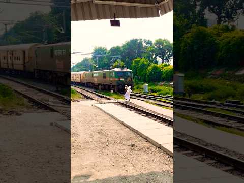 A Man Passing In Front of Wag9 Dangerous Crossing#uniquetrainengines#indianrailway#dangerouscrossing