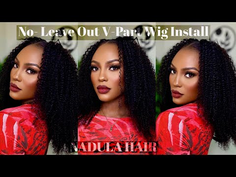 SUPER EASY NO LEAVE OUT V-PART WIG INSTALL *no glue *no lace || 24INCH KINKY CURLY HAIR, NADULA HAIR