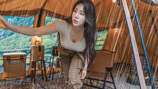 ☔️ CAMPING IN THE RAIN WITH NEW BASE SHELTERㅣRAIN ASMR