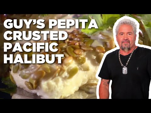 Guy Fieri's Pepita Crusted Halibut with Cilantro Serrano Cream | Guy’s Big Bite | Food Network