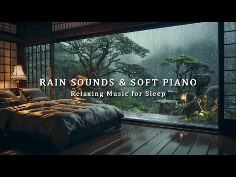 Relaxing Piano Music in Warm Bedroom with Rain Falling Outside the Window - Peaceful Place for Sleep