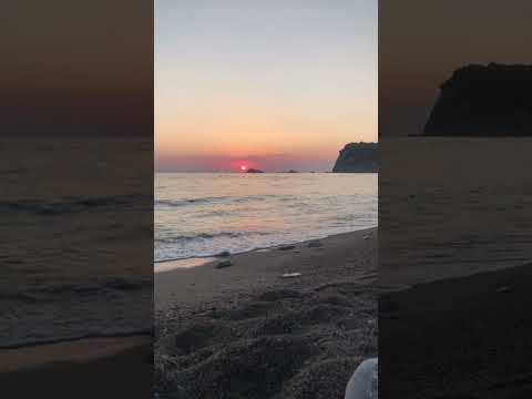 Beautiful sunset view at Buljarica beach in Montenegro filled with relaxing sounds of the sea.