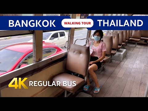 Regular Bangkok city bus with wooden 🇹🇭 Public transport in Bangkok 2023