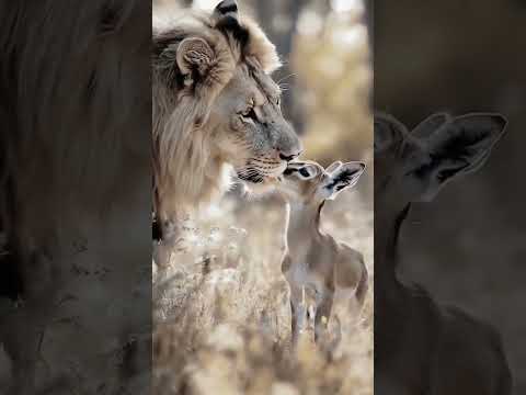 When the king of the jungle shows compassion #lion #reels #shorts #babydeer #amaizing#wow#stunning