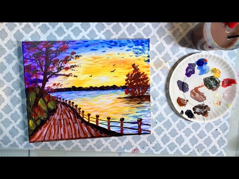 Acrylic Painting On Canvas Tutorial Beautiful Sunset | Step By Step Paint With Me!