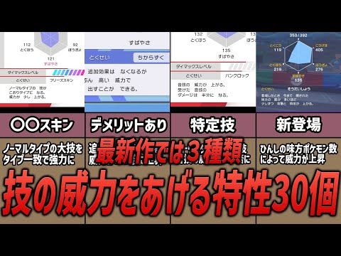 【ポケモン】最新作では３種類！技の威力を上げる特性３０個を紹介！