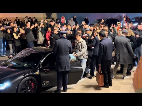 CHARLES LECLERC Today in Monaco with his latest new Ferrari at the Hotel de Paris