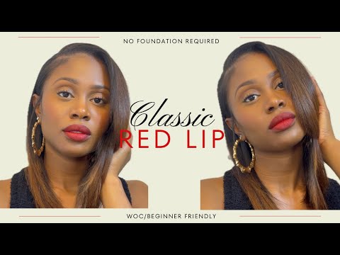 NO FOUNDATION Simple Classic Red Lip Makeup Tutorial | WOC & Beginner Friendly *DETAILED*