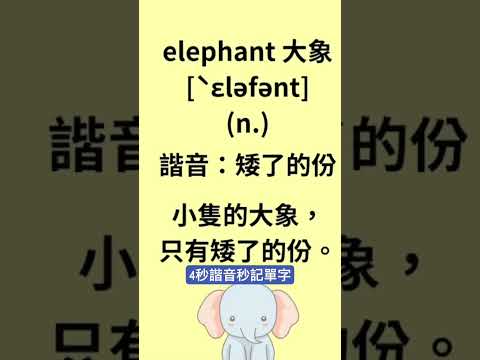 《記憶鎖鏈⛓️‍💥》4秒諧音記elephant國中會考單字！#shorts #英文學習影片 #英文