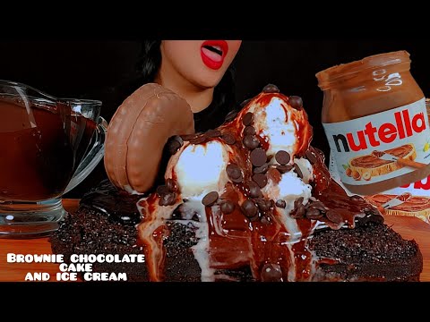 🍫asmr brownie chocolate cake👅 with Nutella and ice cream |먹방 브라우니 초콜릿 케이크와 아이스크림 |Notalking 🐾