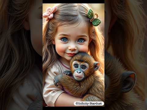 🐒Cute little girl with baby monkey สาวน้อยน่ารักกับลูกลิงแสนซน #cutebaby,#เด็กน่ารัก,#cuteanimals,