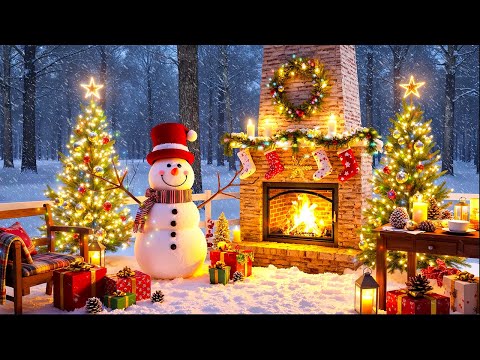 Christmas Snow Falling Ambience ❄️✨ Relaxing Instrumental Christmas Music 🎶 & Crackling Fireplace 🔥