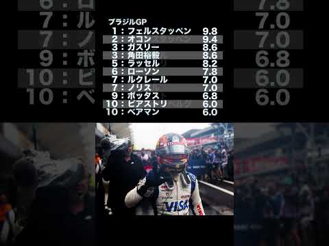 2024F1ブラジルGPパワーランキング！角田裕毅は3位！赤旗中断がなければ・・・。3位でも悔しい結果です！！ガスリーと仲良し同点が素敵！ #shorts