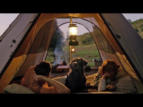 Tipi Tent CAMPING with our DOG [ cold night in a Cosy Tent, relaxing sounds of creek, ASMR ]