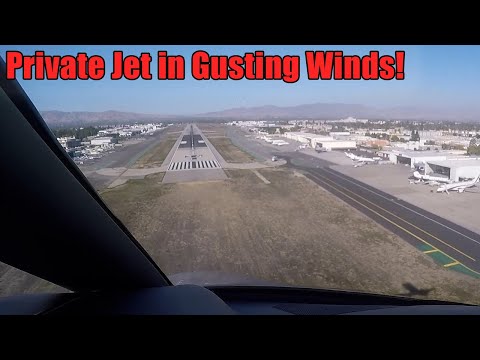 Private Jet Rare Reverse-Ops Landing at Van Nuys Airport with Gusty Winds (Embraer Phenom 100E)