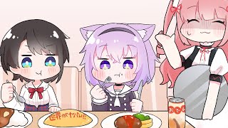 【手描き】メイド喫茶でひたすら食べ続けるスバルとおかゆ【ホロライブ/大空スバル/猫又おかゆ】