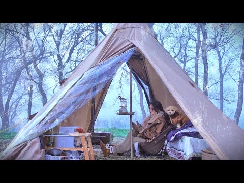 solo camping in By the frozen lake | Tomahawk Steak and Jack Daniel