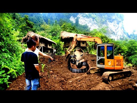 The excavator digs a giant snake nest on my farm.Live off-grid