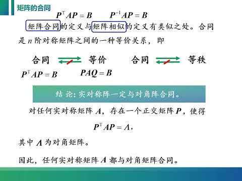 线性代数视频：6 1 2 线性替换和矩阵的合同的定义及其性质。