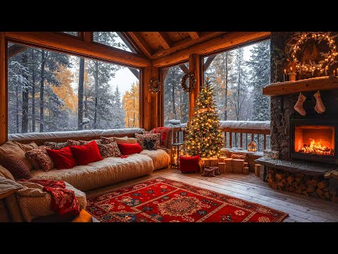 Cozy Christmas Porch Ambience with Christmas Jazz Instrumental 2025 🎁 Relaxing Crackling Fireplace 🔥