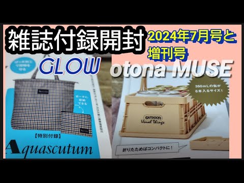 GLOW　 2024年7月号　アクアスキュータムのポーチ付き２WAYエコバッグ　オトナミューズ 7月号増刊　OUTDOOR PRODUCTS Usual Things折りたためる！スタッキングコンテナ