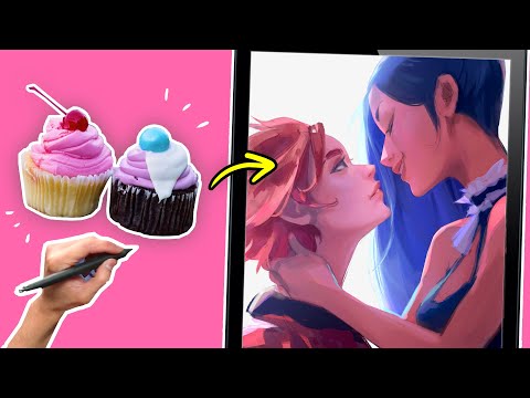 Drawing Arcane Vi + Caitlyn from Cupcakes 🧁❤️ #shorts