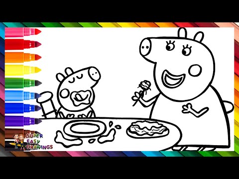 Draw and Color Peppa Pig and Granny Pig Eating Spaghetti 🐷🍝🐷👵🌈 Drawings for Kids