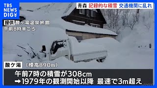 青森で記録的な積雪、交通機関に乱れ　酸ケ湯で観測史上最速の3mに｜TBS NEWS DIG