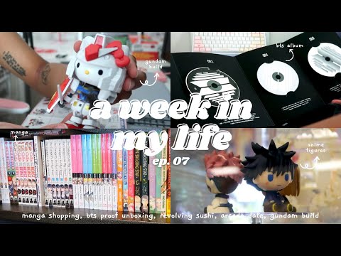 ☁️ week in my life | manga shopping, bts proof unboxing, revolving sushi, arcade date, gundam build