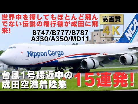 【成田空港】昭和~平成にかけて大活躍した伝説の飛行機が成田空港に飛来! 台風1号接近中の横風強め着陸集15連発! Legendary airplane comes to Narita Airport!