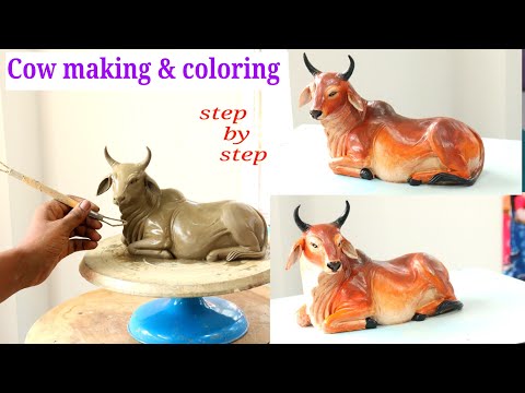 Cow making and coloring with clay and fabric/acrylic color | clay art