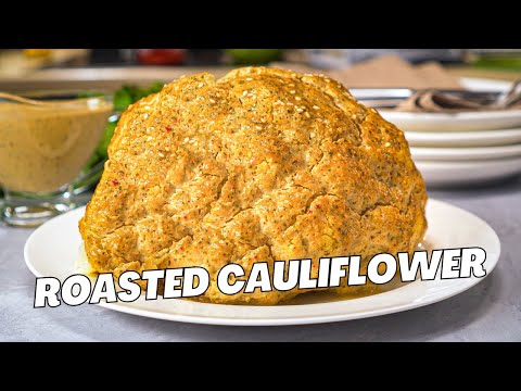 ROASTED CAULIFLOWER. Asian Style BAKED CAULIFLOWER. Whole Cauliflower with Tofu Sesame Sauce Recipe.