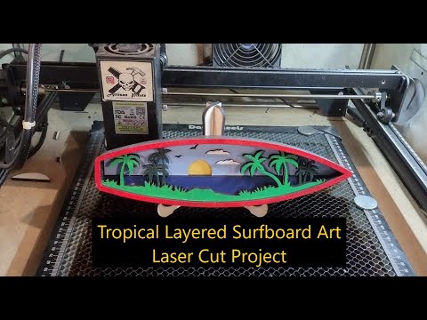 Tropical Layered Surfboard Art, Laser Cut Project