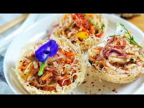 Smoked Chicken Salad at Served in Rice Noodle Bird Nest Bowl [My Lovely Recipes]