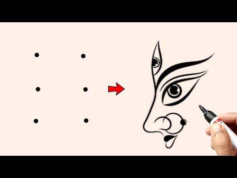 Durga Puja Drawing | How To Draw Maa Durga Face With 3×3 Dots | durga thakur drawing