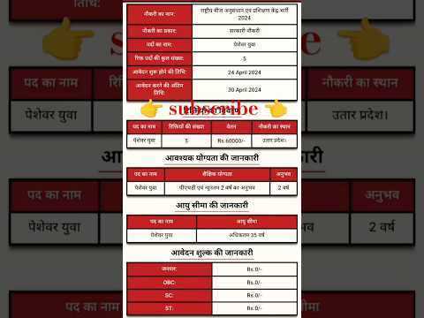 राष्ट्रीय बीज अनुसंधान एवं प्रशिक्षण केंद्र भर्ती न्यू वैकेंसी।#rashtriya #uttarpradesh #jobsearch .