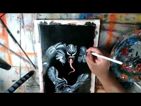 How to draw Venom || Venom painting || Venom painting with Acrylic || Venom Comic Book Cover Sytle