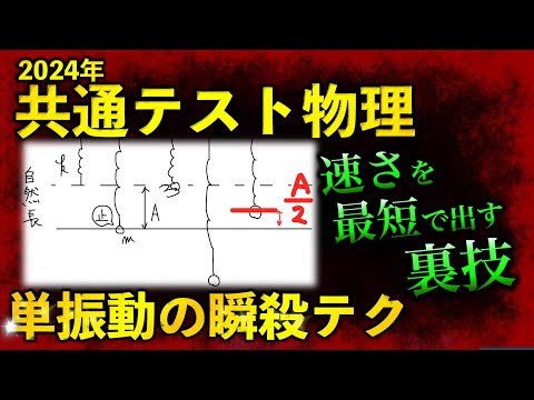 【単振動のエネルギーって知ってる？】A/2のでの速さを最短で求めよ！！【共通テスト物理 解法テク】