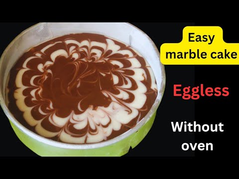 Easy Eggless marble cake without oven ||sponge cake ||marble cake