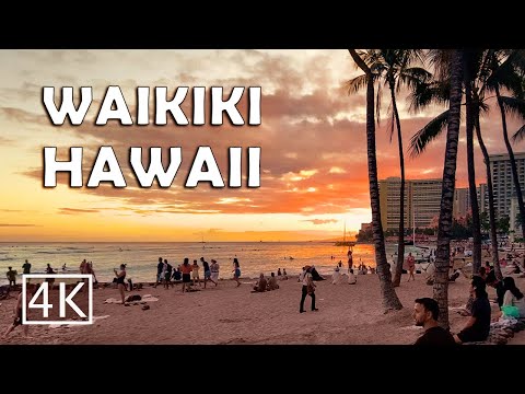 [4K] Waikiki Beach in Honolulu Hawaii - Evening Walking Tour