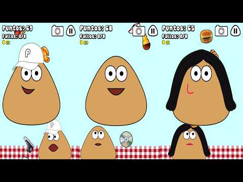 POU. La familia Pou compiten a ver quien come mas!. Papá Pou, mamá Pou y bebé Pou. ¿Quien come mas?