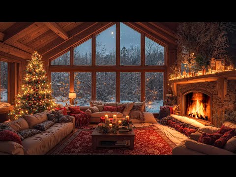 Warm Christmas Ambience with Christmas Jazz Relaxing Music 🎄 Cozy Fireplace Sounds for Stress Relief