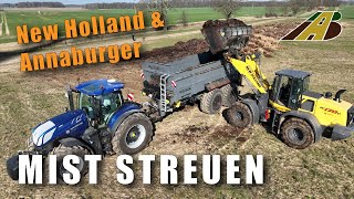 Mist streuen 2024 New Holland T7 Traktor & Annaburger Universalstreuer Landtechnik Landwirtschaft