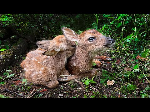 Twin Fawns Take Their First Steps