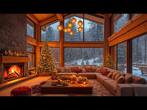 Warm Christmas Ambience 🎄 Instrumental Christmas Jazz Music 2025 with Cozy Fireplace Crackling Sound