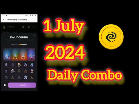 Pixel tap by pixelverse daily combo 1 July 2024 100% complection